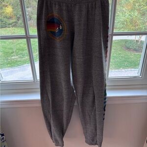 Aviator Nation Gray Sweatpants with Rainbow Logo